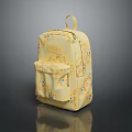 Stylish Yellow Backpack With Cute Floral Pattern And Small Front Pocket For Daily Use 3d model