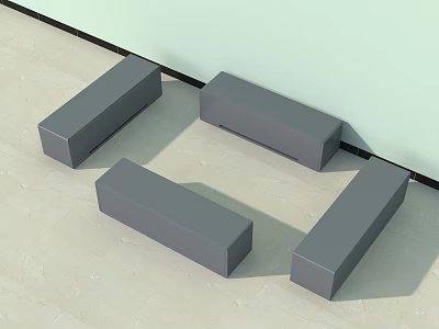 Gray Rectangular Stools Placed Against the Wall on Light Colored Floor 3d model