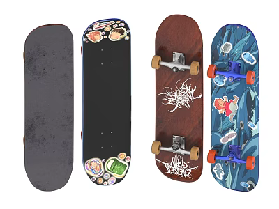 Sports Equipment Skateboards With Various Designs Colors And Unique Graphics 3d model
