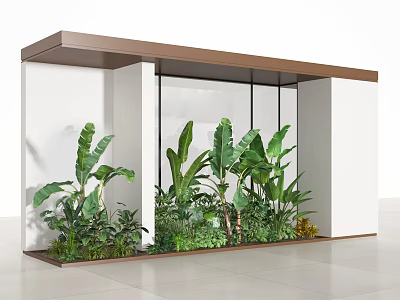 Indoor Landscape Interior With Lush Green Plants White Walls And Glass Partitions 3d model