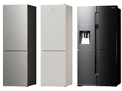 Stylish Modern Refrigerator Models In Silver White And Black For Home Kitchens 3d model