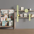 Wooden Bookcase And Wall Mounted Shelves With Colorful Books And Decorative Items
