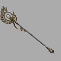 Ornate Magical Staff Featuring Golden Spiral Design Silver Shaft And Blue Gemstone