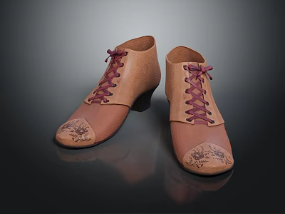 Elegant Brown Leather Lace Up Shoes With Decorative Pattern On Toe 3d model