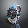 Luxury Modern Watch with Blue Chronograph Dial and Stainless Steel Rose Gold Bracelet
