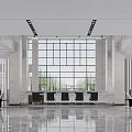 Hotel Lobby Modern Design With Large Windows Marble Flooring And Reception Desk