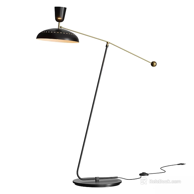 Modern Black and Gold Floor Lamp With Adjustable Arc Stand and Metal Shade Design 3d model 