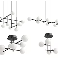 Modern Geometric Chandelier with Black Metal Frame and White Spherical Light Elements 3d model