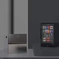 Modern Glass Door Refrigerator And Metallic Freezer With Beverages In Minimalist