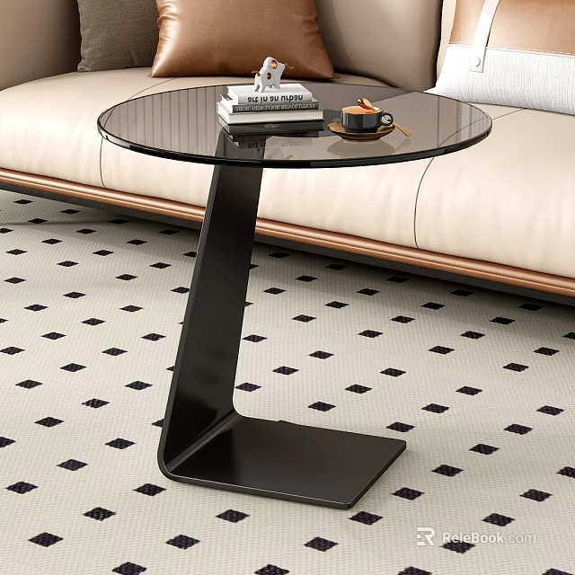 Modern Corner Table With Glass Top And Black Metal Frame In Living Room 3d model 