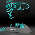Hi tech Exhibition Hall Featuring KSTAR Aerospace Illuminated Spiral Installation with Blue Lines