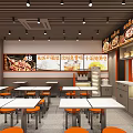 Chongqing Chicken Pot Restaurant with Orange Walls Open Layout Tables And Menu Boards