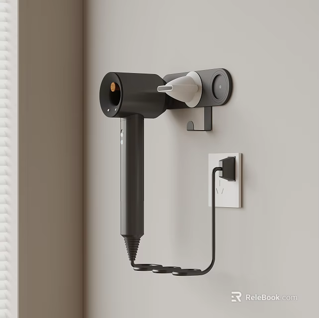 Wall Mounted Hair Dryer Holder With Power Socket And Modern Design 3d model