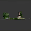 Miniature Scene Model With Green Grass Trees Water Tower Path And Small Truck