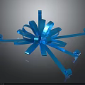 Blue Bow with Extended Blue Ribbons Curled Ends and Shiny Glossy Finish Against Dark Background