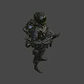 Futuristic Combat Game Movie Character With Tactical Armor Helmet And Rifle On Green Background 3d model