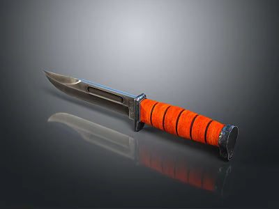 Tactical Knife With Orange Striped Handle And Sharp Stainless Steel Blade 3d model