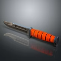 Tactical Knife With Orange Striped Handle And Sharp Stainless Steel Blade 3d model