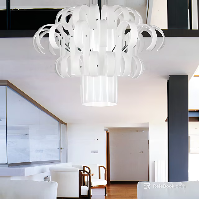 Modern White Sculptural Chandelier in Contemporary Living Interior Space 3d model 