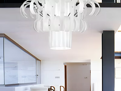 Modern White Sculptural Chandelier in Contemporary Living Interior Space 3d model