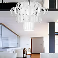 Modern White Sculptural Chandelier in Contemporary Living Interior Space