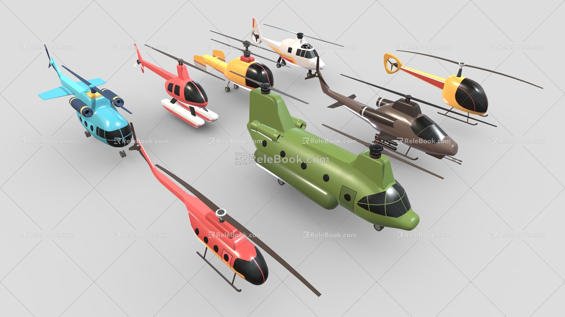 Helicopter 2 Fighter Aircraft Cartoon Helicopter Cartoon Airplane 3d model