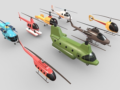 Helicopter 2 Fighter Aircraft Cartoon Helicopter Cartoon Airplane 3d model