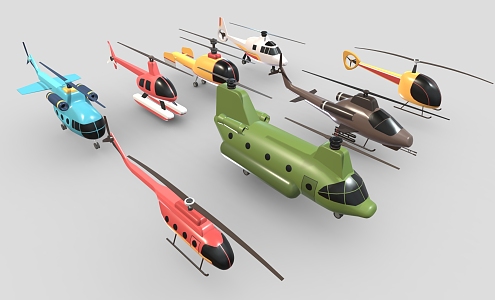 Helicopter 2 Fighter Aircraft Cartoon Helicopter Cartoon Airplane 3d model