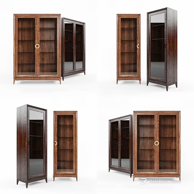 Wooden Wine Cabinet Designs With Glass Doors And Storage Shelves For Home Decor 3d model 