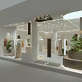 Clothing Store Front With Glass Window Mannequins Green Plants And Decorations