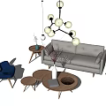 Modern Sofa Coffee Table Set With Accent Chair Side Table And Pendant Light 3d model