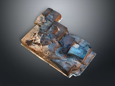 Wood And Stone Natural Textured Decorative Piece With Combined Colored Blocks 3d model