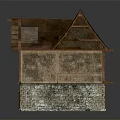 Traditional Wooden House With Sloped Roof Stone Walls Wooden Windows And Exterior Staircase