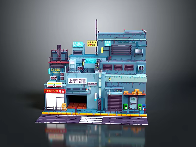 Japanese Style Multi Story Commercial Building With Colorful Shop Signs And Urban Architectural Details 3d model