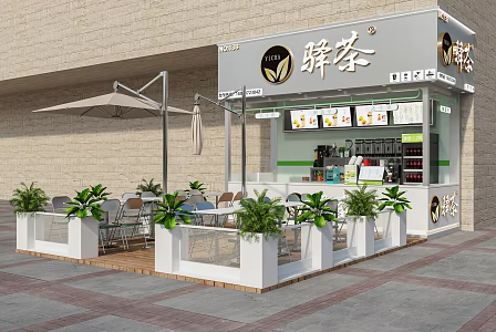 Milk tea shop, light food shop, water bar, dessert shop, cake shop, milk tea shop, tables and chairs outside catering, tables and chairs outside flower bed, coffee shop, beverage shop, catering door 3d model