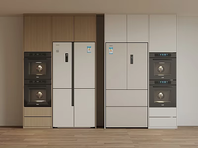 Modern Kitchen Interior With Built In Refrigerators Ovens And Wooden White Cabinets 3d model