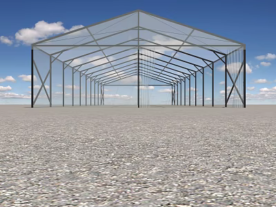 Transparent Large Tent Structure With Metal Frame Under Blue Sky And White Clouds 3d model