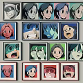 Anime Style Animal Paintings Framed In Various Colors Arranged Neatly On Wall