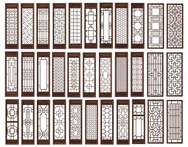 Chinese-style Wooden Window Carved Flower Window Hollow Window Pane Antique Leaky Window Pane Carved Screen Partition Door and Window Grille Component Metal Grille 3d model