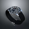 Stylish Wristwatch With Black Dial White Numerals Silver Case And Rubber Strap 3d model
