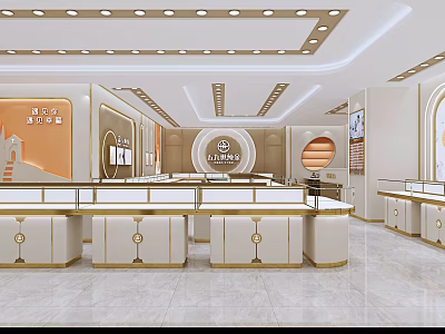 Luxury Jewelry Store Interior Design With Glass Display Counters And Gold Accents 3d model