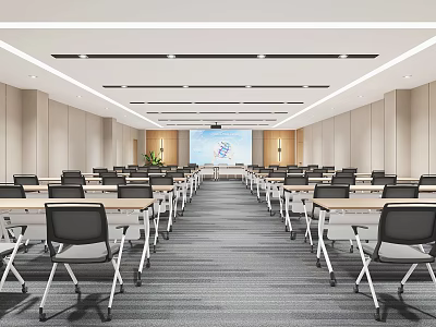 School Modern Conference Room With Organized Desks And Projector 3d model