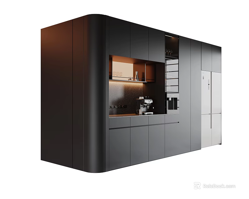 Modern Black Sideboard Cabinet With Sleek Design And Multiple Storage Drawers 3d model 