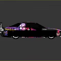 Modified Race Car Featuring Vibrant Colorful Graphics And Blue Rear Spoiler