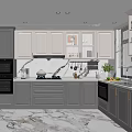 Modern Kitchen Interior With White Cabinets Marble Countertops And Appliances 3d model