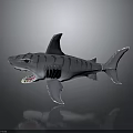 Silver Shark Figurine With Black Stripes Open Mouth And Sharp Teeth