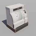Vintage White Kitchen Appliance With Green Buttons Display Screen And Dark Base