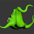 Green Cartoon Style Game Movie Character With Multiple Tentacles And Big Eyes Sticking Out Tongue