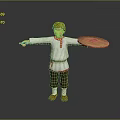 3D Blonde Character In White Red Trimmed Outfit Holding Woven Plate And Small Item