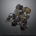 Steampunk Mechanical Device With Metal Gears Saw Blade And Wooden Barrel